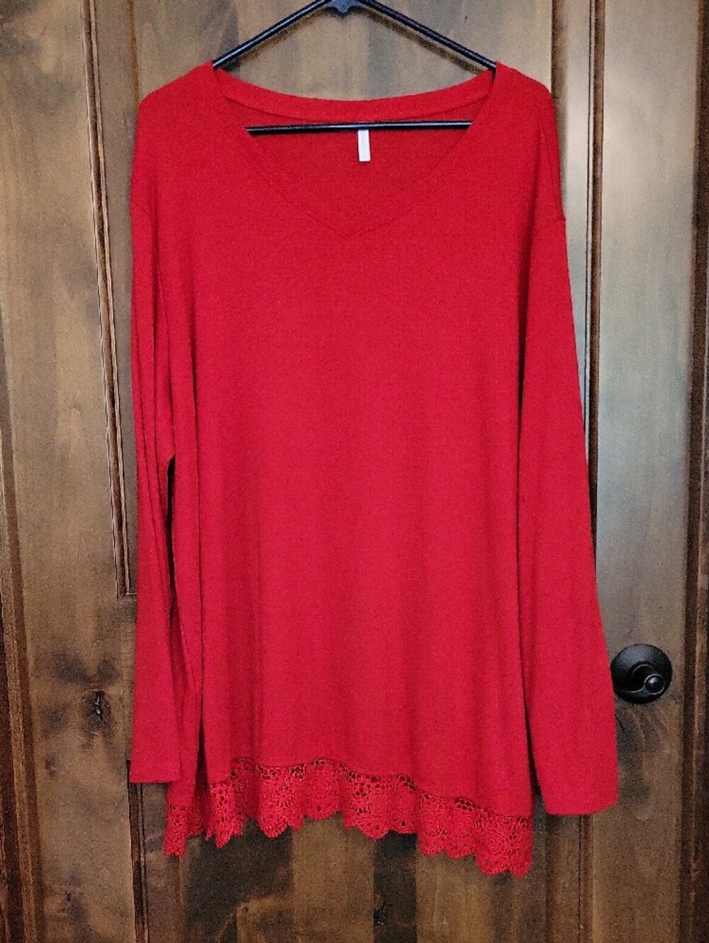 Netsmile Women's 3XL Red V-Neck Tunic Top with Lace Hem